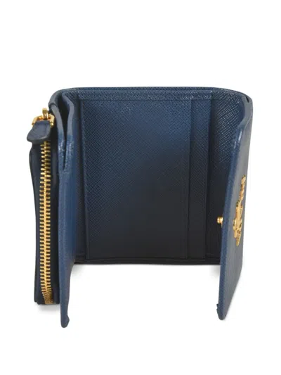 Prada Logo-plaque Wallet In Blue