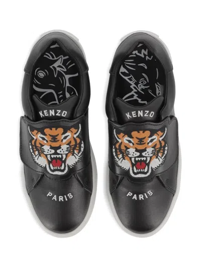 Kenzo Tiger-head Strap Sneakers In Black