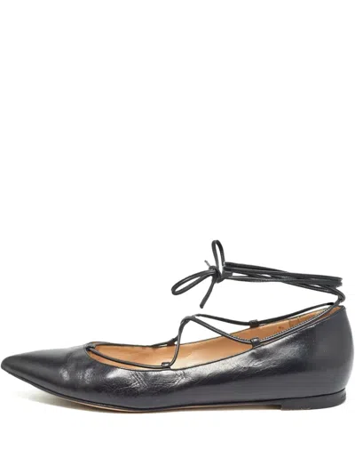 Pre-owned Gianvito Rossi Pointed-toe Lace-up Ballet Flats