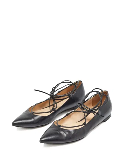 Pre-owned Gianvito Rossi Pointed-toe Lace-up Ballet Flats