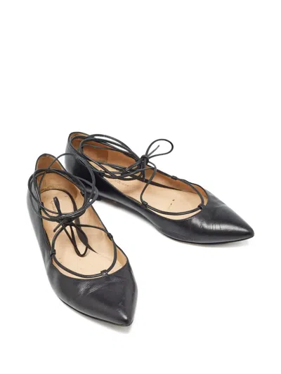 Pre-owned Gianvito Rossi Pointed-toe Lace-up Ballet Flats