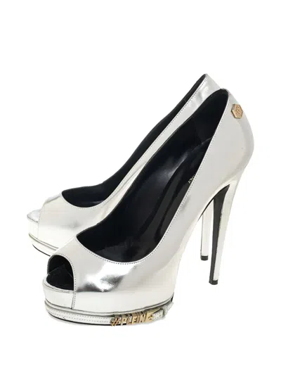 Pre-owned Philipp Plein 140mm Buckle-detail Peep-toe Pumps