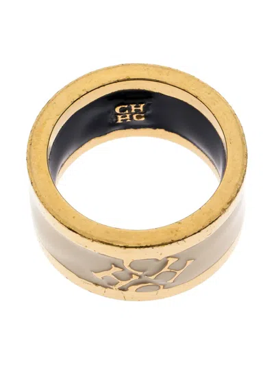 Pre-owned Carolina Herrera Vintage Logo-detail Enamel Ring