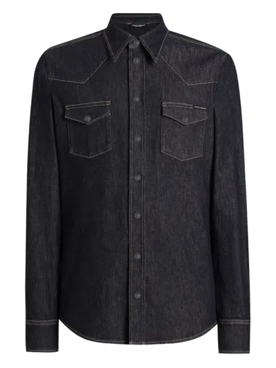 Dolce & Gabbana Denim Western Shirt In Black