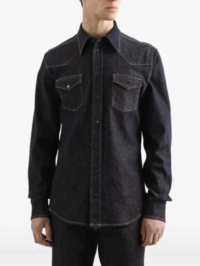 Dolce & Gabbana Denim Western Shirt In Black