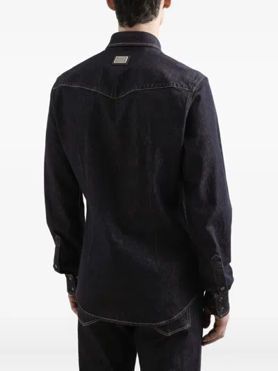 Dolce & Gabbana Denim Western Shirt In Black
