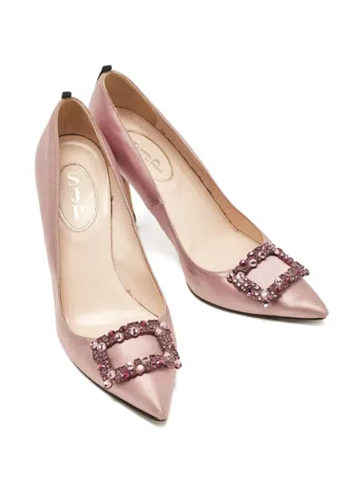 Pre-owned Sjp By Sarah Jessica Parker 80mm Crystal-buckle Satin Pumps