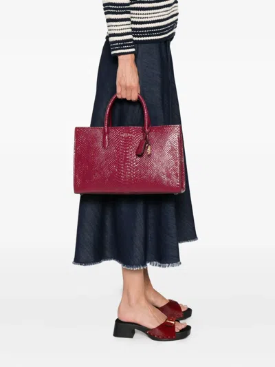 Michael Kors Structured Beige Vitello Leather Shopper In Red