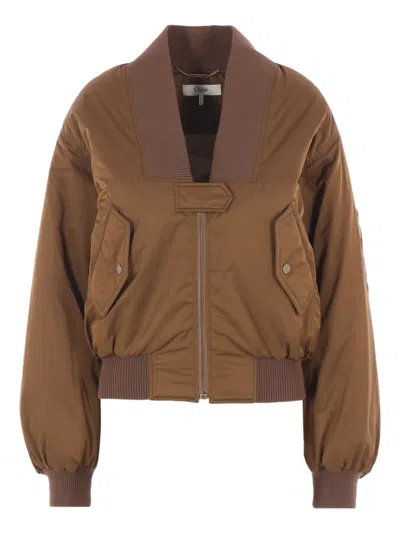 Chloé Zip-front Bomber Jacket In Brown