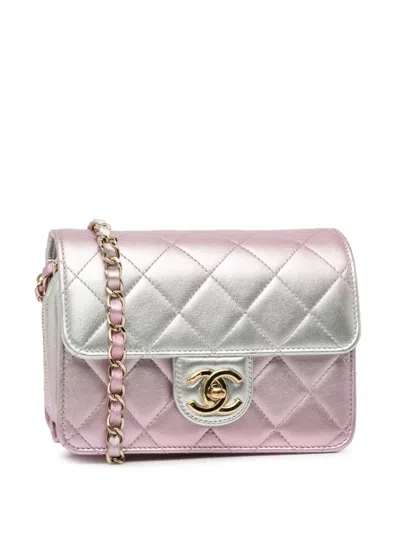 Pre-owned Chanel 2021-2024 Mini Metallic Lambskin Like A Wallet Flap Bag Crossbody Bag