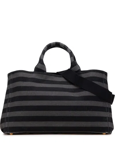 Pre-owned Prada 2013-2025 Large Canvas Canapa Righe Striped Satchel