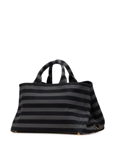 Pre-owned Prada 2013-2025 Large Canvas Canapa Righe Striped Satchel