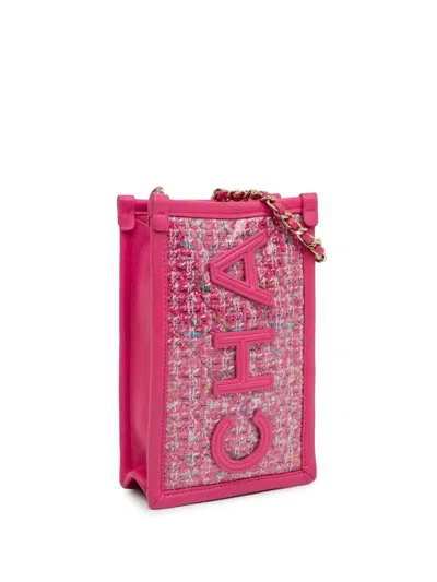 Pre-owned Chanel 2019 Tweed And Pvc Phone Clutch With Chain Crossbody Bag