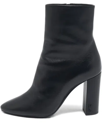 Pre-owned Saint Laurent 95mm Leather Block-heel Ankle Boots