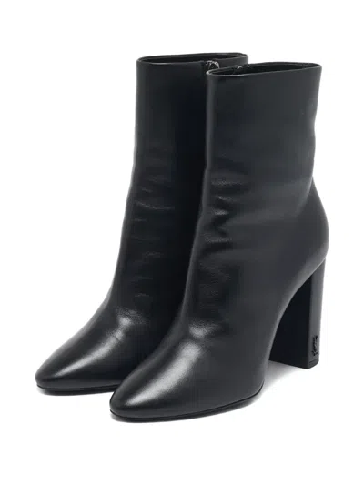 Pre-owned Saint Laurent 95mm Leather Block-heel Ankle Boots