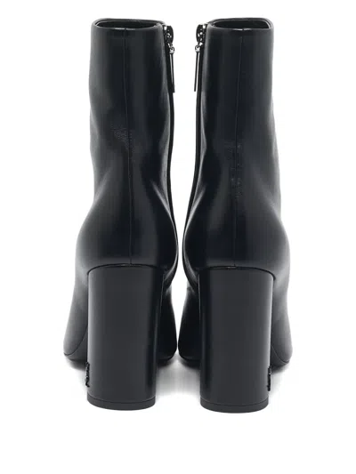 Pre-owned Saint Laurent 95mm Leather Block-heel Ankle Boots