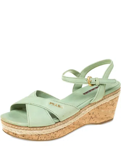 Pre-owned Prada 60mm Leather Wedge Sandals