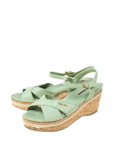 Pre-owned Prada 60mm Leather Wedge Sandals