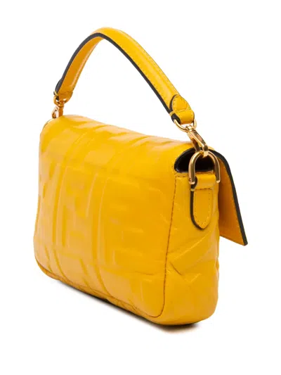 Pre-owned Fendi 2010-2025 Mini Zucca Embossed Leather Baguette Satchel