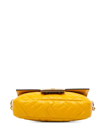 Pre-owned Fendi 2010-2025 Mini Zucca Embossed Leather Baguette Satchel