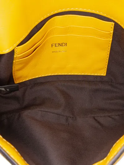 Pre-owned Fendi 2010-2025 Mini Zucca Embossed Leather Baguette Satchel