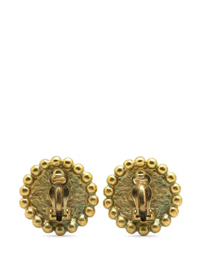 Pre-owned Chanel 1995 Gold Plated Cc Button Clip On Earrings Costume Earrings