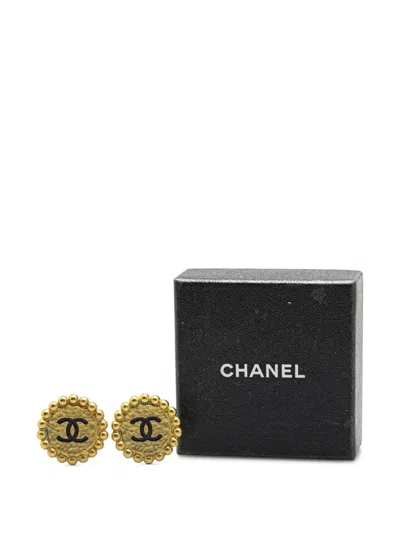 Pre-owned Chanel 1995 Gold Plated Cc Button Clip On Earrings Costume Earrings