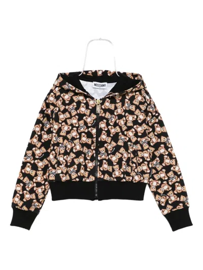 Moschino Teddy-print Zip-fastening Hoodie In Black