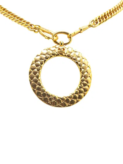 Pre-owned Chanel 1980-1990 Gold Plated Cc Loupe Magnifying Glass Pendant Necklace Costume Necklace