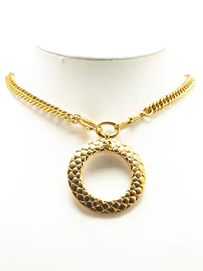 Pre-owned Chanel 1980-1990 Gold Plated Cc Loupe Magnifying Glass Pendant Necklace Costume Necklace