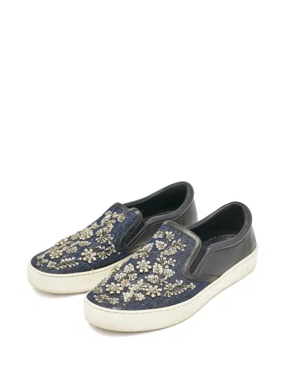 Pre-owned Dior Crystal-embellished Denim Sneakers