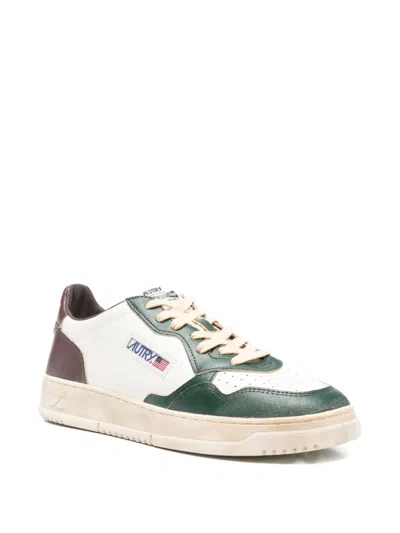 Autry Medalist Low Super Vintage Sneakers In White Pine Grove Leather And Rum Raisin In Animal Print