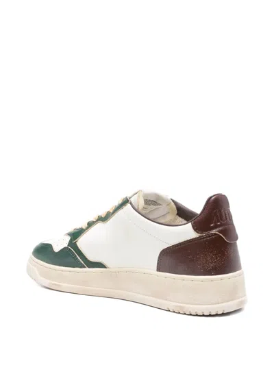 Autry Medalist Low Super Vintage Sneakers In White Pine Grove Leather And Rum Raisin In Animal Print