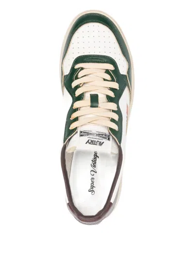 Autry Medalist Low Super Vintage Sneakers In White Pine Grove Leather And Rum Raisin In Animal Print