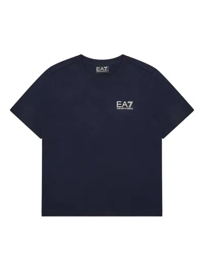 Emporio Armani Embroidered-logo T-shirt In Blue