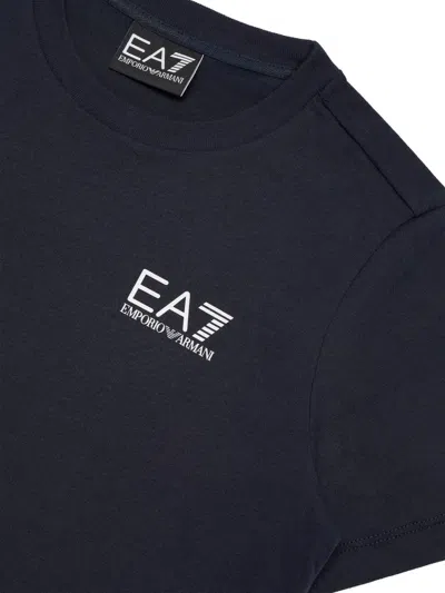 Emporio Armani Embroidered-logo T-shirt In Blue