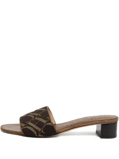 Pre-owned Carolina Herrera 35mm Monogram-print Block-heel Sandals