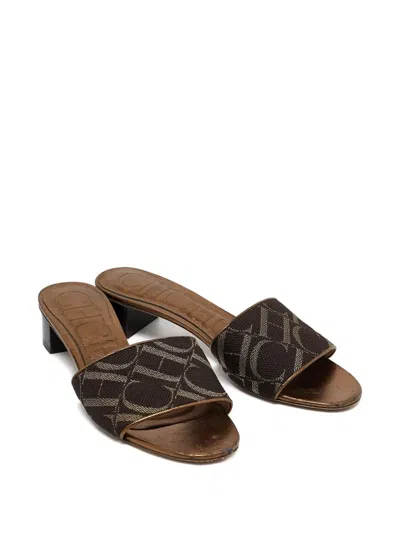 Pre-owned Carolina Herrera 35mm Monogram-print Block-heel Sandals