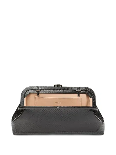 Jimmy Choo Skylar Snake-embossed Leather Clutch Bag In Black
