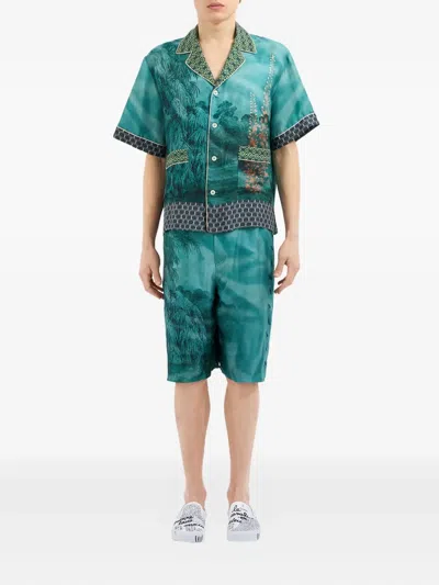 Pierre-louis Mascia Landscape-print Short-sleeved Shirt In Blue