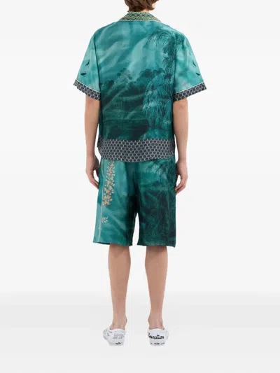 Pierre-louis Mascia Landscape-print Short-sleeved Shirt In Blue