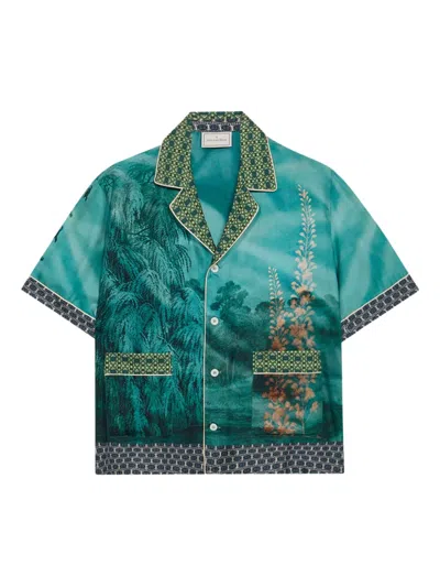 Pierre-louis Mascia Landscape-print Short-sleeved Shirt In Blue