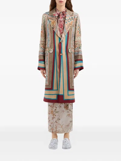 Pierre-louis Mascia Aloe Paisley-print Single-breasted Coat In Brown