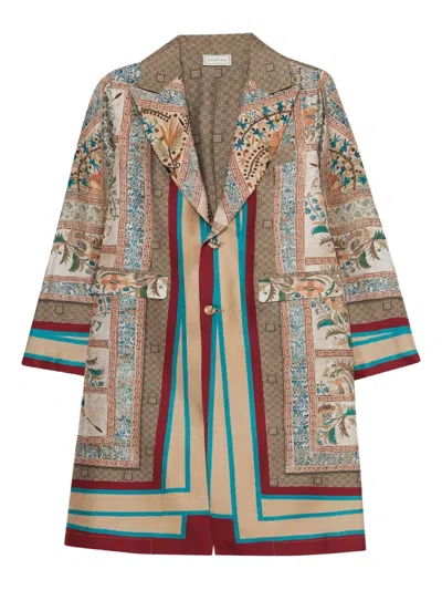 Pierre-louis Mascia Aloe Paisley-print Single-breasted Coat In Brown