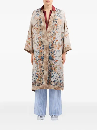 Pierre-louis Mascia Aloe Bird-print Silk Single-breasted Coat