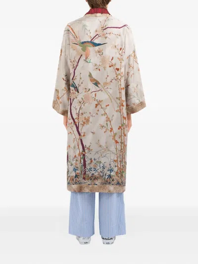 Pierre-louis Mascia Aloe Bird-print Silk Single-breasted Coat