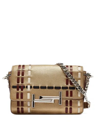 Pre-owned Tod's Vintage Leather Plaid Shoulder Bag In Neutral