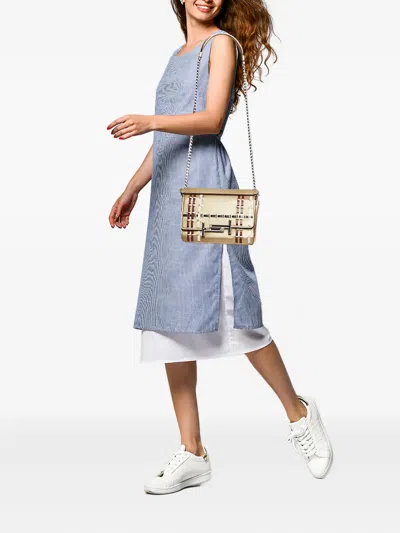 Pre-owned Tod's Vintage Leather Plaid Shoulder Bag In Neutral