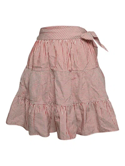 Pre-owned Moschino Striped Ruffled Skirt In Red