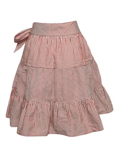 Pre-owned Moschino Striped Ruffled Skirt In Red